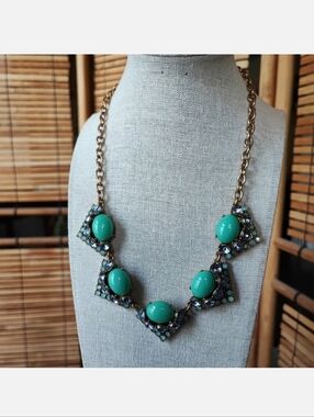 Stella and Dot Rory Jade Jadeite Cabachon Tanzanite Opaline Rhinestone Necklace